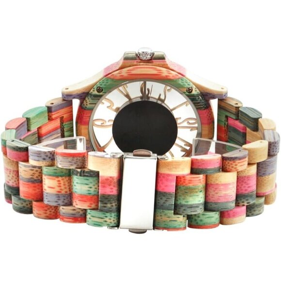 ✨ Dentily Analog Quartz Men Pink Wooden Handmade Colorful Bamboo Engraved Watch - Picture 5 of 6
